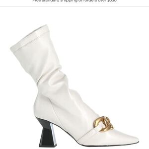 Emanuelle Vee Off White PU Boots with Gold Accent Buckel